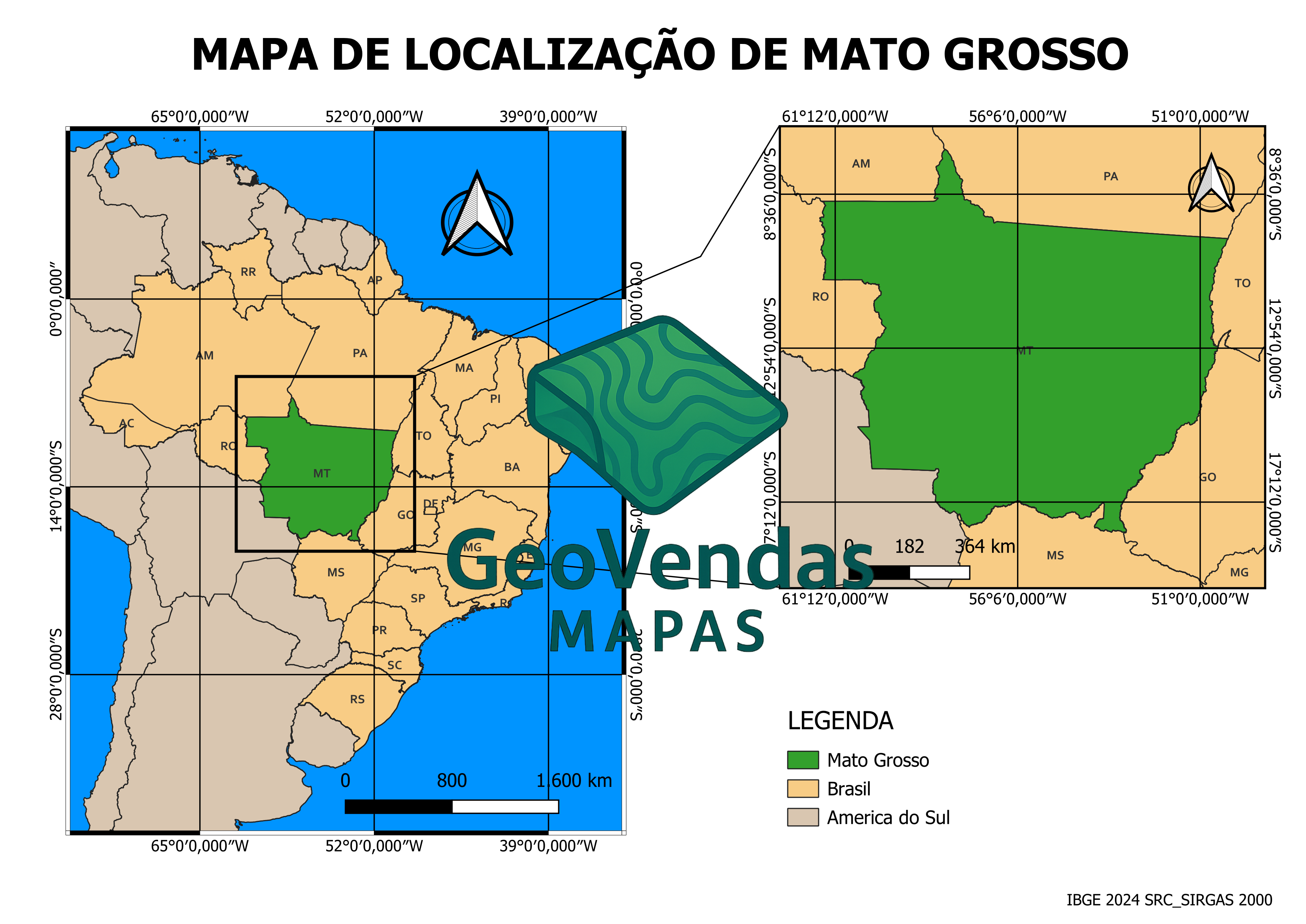 Mapa de localização do Mato Grosso